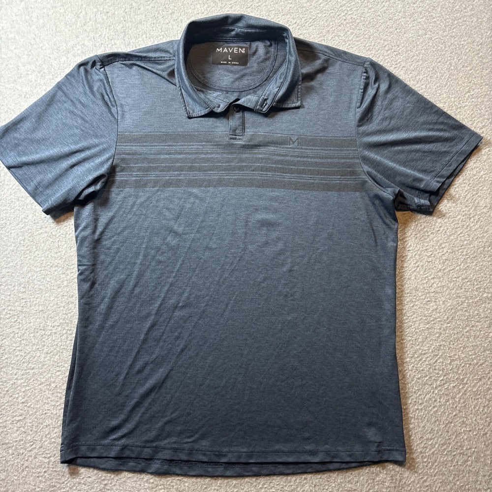 MAVEN Performance Polo Men's Sz L Blue Short Sleeve Lightweight Golf Casual